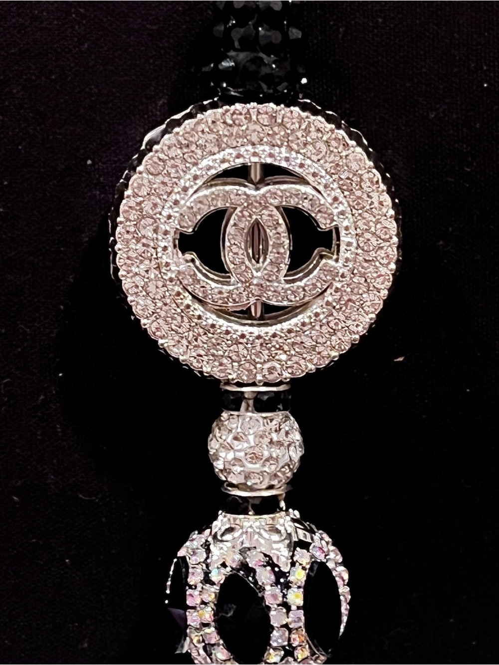 Designer inspired sliver rhinestone encrusted monogram focal fancy beaded pen - Picture 6 of 10
